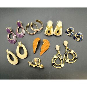 Lot of 8 Pierced Enamel Earrings Pink Orange Black Ivory Purple Black Gold